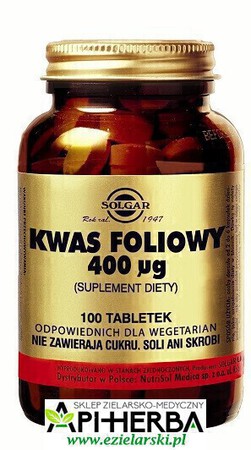 KWAS FOLIOWY 400 µg, hipoalergiczny, 100 tabl. Solgar (1)