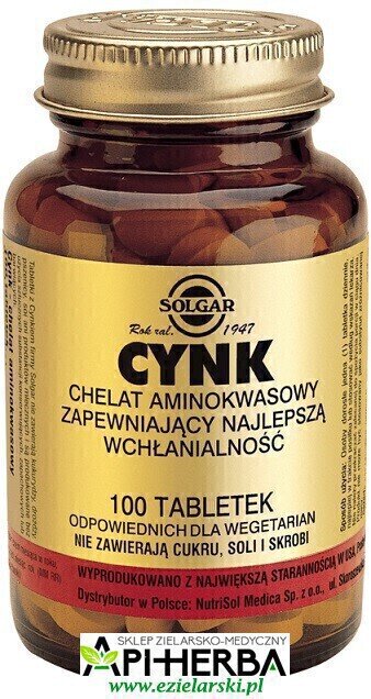CYNK Chelat aminokwasowy, 100 tabl. Solgar (1)