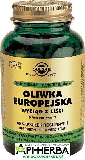 OLIWKA EUROPEJSKA wyciąg z liści, 60 kaps. Solgar (1)