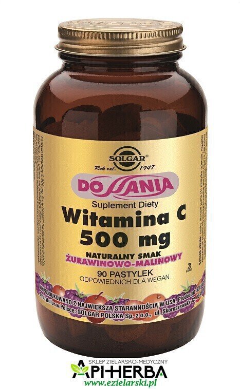 Witamina C 500 mg Pastylki do ssania o smaku żurawinowo-malinowym. 90 pastylek.  Solgar (1)