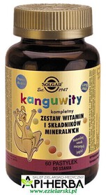 Kanguwity  kompletny zestaw witamin i składników mineralnych. 60 pastylek o smaku soczystych jagód. Solgar