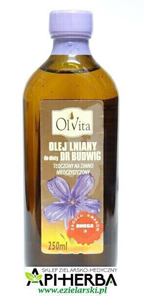 Olej lniany do diety dr Budwig 250 ml tłoczony na zimno, nieoczyszczony (1)