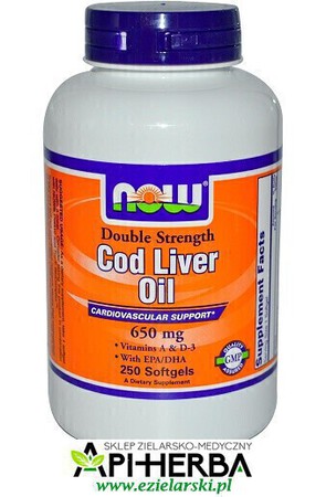 Cod Liver Oil 650 mg - 250 kapsułek. Now Foods (1)