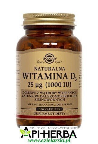 Naturalna Witamina D3 25 µg. 100 kaps. Solgar (1)