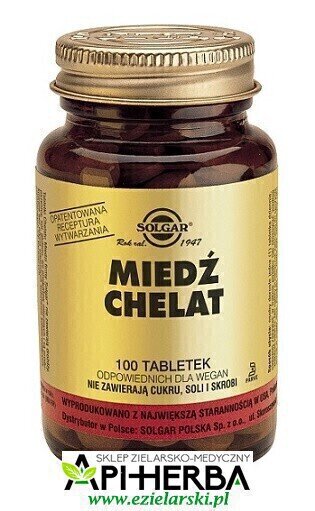 Miedź chelat aminokwasowy 100 tabletek. Solgar (1)